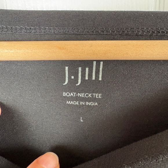 J. Jill Boat-Neck Tee Size L Black Long-Sleeve Cotton Blend Minimalist Basic - Picture 2 of 5